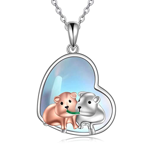 YAFEINI Mondstein Meerschweinchen Halskette Sterling Silber Meerschweinchen Hamster Liebhaber Schmuck Weihnachts Geschenke für Frauen Geschenke für Mutter und Mutter von YAFEINI