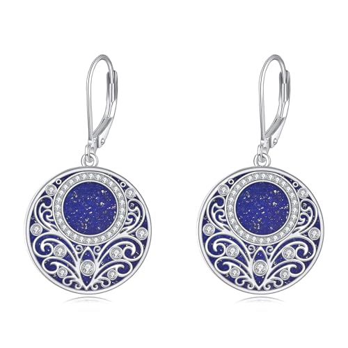 Lapis Lazuli Ohrringe Sterlingsilber Filigrane Tropfenohrringe Blau Lapis Hänger Ohrringe Schmuck Geschenke für Damen Mädchen von YAFEINI