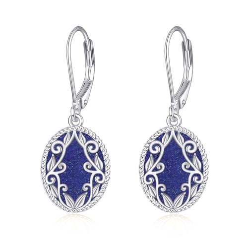 YAFEINI Lapislazuli Tropfen Ohrringe Sterling Silber Lapis Oval Leverback Ohrringe Blauer Stein baumeln Ohrringe Schmuck Weihnachts Geschenke für Damen Mädchen von YAFEINI