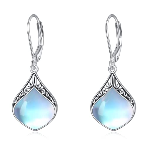 Mondstein Ohrringe Sterling Silber Filigran Irisch Keltisch Teardrop Mondstein Tropfen Ohrringe Schmuck Geschenke für Damen (Tropfenohrringe aus oxidiertem Mondstein) von YAFEINI