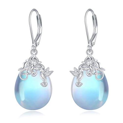 Mondstein Ohrringe Sterling Silber Kolibri Ohrhänger Mondstein Schmuck Geschenk für Damen Frauen von YAFEINI