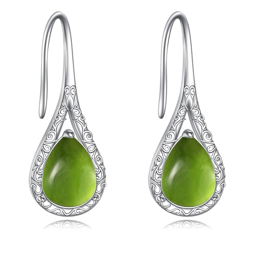 Peridot Tropfen Ohrringe aus Sterling Silber Grüner Stein Naturstein Peridot Durchzieh Ohrringe Schmuck Geschenke für Damen und Mädchen von YAFEINI