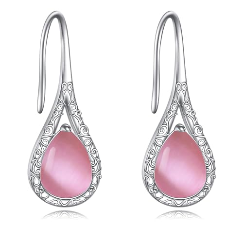 Rosa Tropfen Ohrringe Sterling Silber Rosa Opal Durchziehende Tropfen Ohrringe Schmuck Geschenke für Damen und Mädchen von YAFEINI