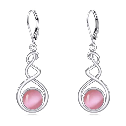 Mondstein Ohrringe Sterling Silber Spirale Ohrringe Mondstein Leverback Ohrringe Spirale Dangle Ohrringe Mondstein Schmuck Geschenke für Damen Mädchen (Rosa Opal Ohrringe) von YAFEINI