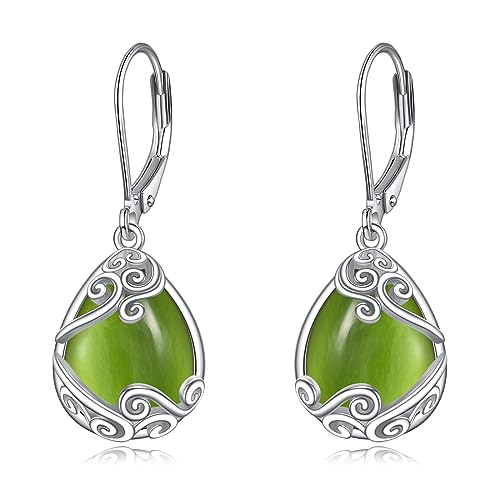 Peridot Ohrringe für Damen 925 Sterling Silber Filigran Grün Peridot Tropfen Ohrringe Leverback Schmuck Geschenke (K-Peridot Ohrringe) von YAFEINI