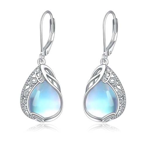 Mondstein Ohrringe für Damen 925 Sterling Silber Filigrane Tropfen Ohrringe Mondstein Hängend Ohrringe Schmuck Geschenke für Mädchen (Filigrane Ohrringe) von YAFEINI