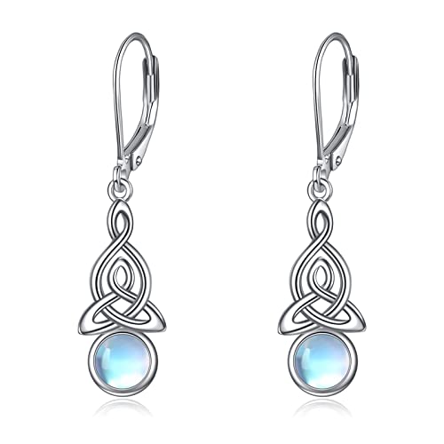 Mondstein Ohrringe für Damen 925 Sterling Silber Irischen Keltischen Knoten Hängend Ohrringe Ohrhänger Schmuck Geschenke (E-Mondstein mit keltischem Knoten) von YAFEINI