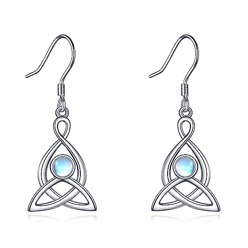 Mondstein Ohrringe für Damen 925 Sterling Silber Irischen Keltischen Knoten Ohrringe Leverback Schmuck Geschenke (K-Mondstein mit keltischem Knoten) von YAFEINI