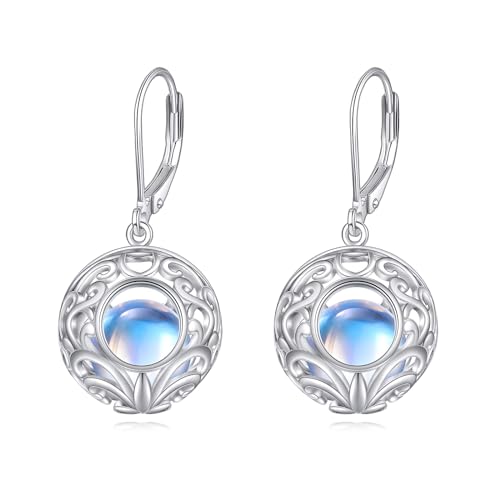 Mondstein Ohrringe für Damen 925 Sterling Silber Filigran Mondstein Ohrhänger Hängend Ohrringe Schmuck Geschenke (O-Runder Filigraner Mondstein) von YAFEINI