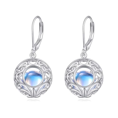 Mondstein Ohrringe für Damen 925 Sterling Silber Filigran Mondstein Ohrhänger Hängend Ohrringe Schmuck Geschenke (O-Runder Filigraner Mondstein) von YAFEINI