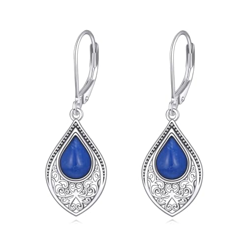 Mondstein Ohrringe für Damen 925 Sterling Silber Irischen Keltischen Knoten Ohrringe Leverback Schmuck Geschenke (Y-Filigraner Lapislazuli) von YAFEINI