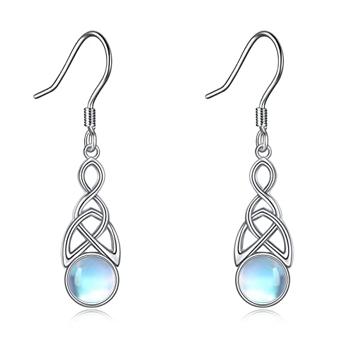 Mondstein Ohrringe für Damen 925 Sterling Silber Irischen Ohrhänger Keltischen Knoten Hängend Ohrringe Schmuck Geschenke (D-Mondstein mit keltischem Knoten) von YAFEINI