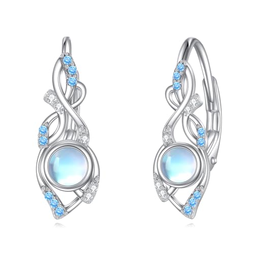 Mondstein Ohrringe für Damen 925 Sterling Silber Leverback Ohrstecker Blauer Edelstein Tropfen Ohrring Schmuck Geschenk für Mädchen (Mondstein Ohrringer) von YAFEINI