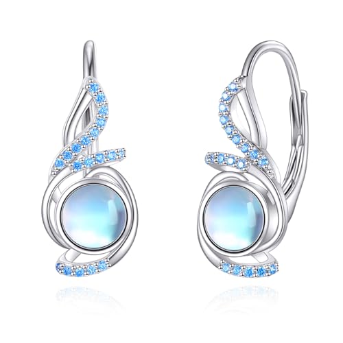 Mondstein Ohrringe für Damen 925 Sterling Silber Leverback Ohrstecker Tropfen Ohrringe Hellblau Schmuck Geschenk für Mädchen (Mondstein Ohrringe2) von YAFEINI