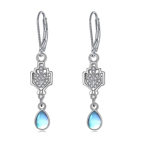 Mondstein Ohrringe für Damen Mädchen 925 Sterling Silber Blatt Cubic Zirkonia Hängend Ohrhänger Tropfen Mondstein Schmuck Geschenk (Mondstein) von YAFEINI