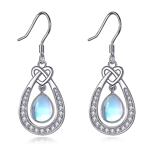 Mondstein Ohrringe für Damen Mädchen 925 Sterling Silber Keltische Hängend Ohrhänger Mondstein Schmuck Geschenk (Tränenform) von YAFEINI