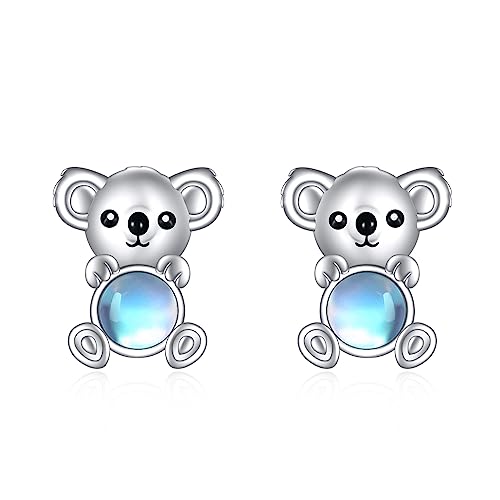 Koala Ohrringe für Damen Mädchen 925 Sterling Silber Mondstein Ohrstecker Koala Geschenk Mondstein Schmuck von YAFEINI