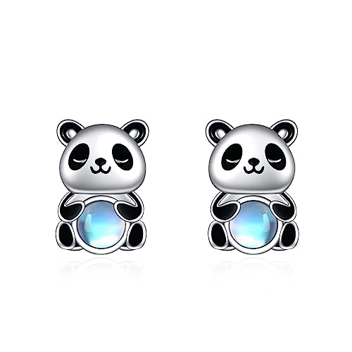 Panda Ohrringe für Damen Mädchen 925 Sterling Silber Mondstein Ohrstecker Panda Geschenk Mondstein Schmuck von YAFEINI