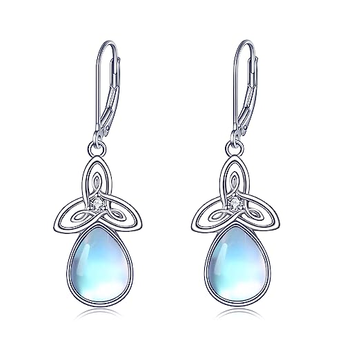 Keltische Mondstein Träne Ohrringe für Damen Mädchen 925 Sterling Silber Keltische Hängend Ohrhänger Mondstein Schmuck Geschenk (Keltische) von YAFEINI