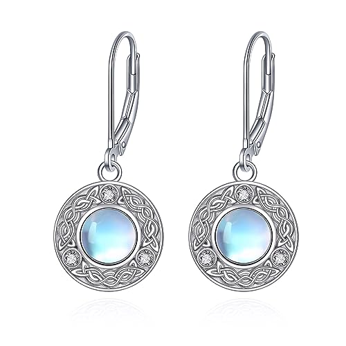 Keltische Mondstein Ohrringe für Damen 925 Sterling Silber Mondstein Hängend Ohrhänger Irische Schmuck Geschenk von YAFEINI