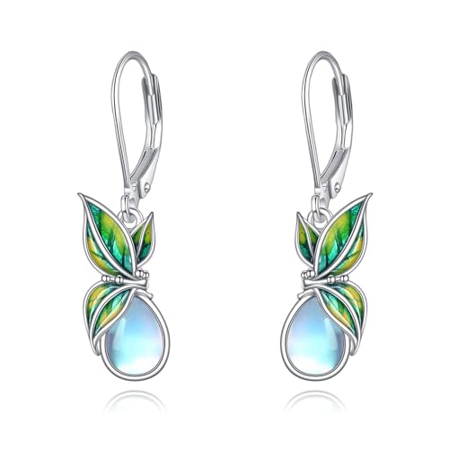 Mondstein Tropfen Ohrringe 925 Sterling Silber Grüne Blatt Hängend Ohrhänger Mondstein Schmuck Geschenk für Damen Mädchen von YAFEINI