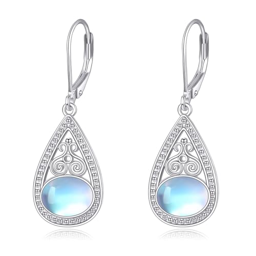 Mondstein Tropfen Ohrringe für Damen - 925 Sterling Silber Keltischer Schmuck - Geburtstag Geschenk für Frauen Mädchen von YAFEINI