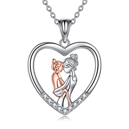 YAFEINI Geschenke für Mama 925 Sterling Silber Mutter und Tochter Halskette Muttertag Kette Geburtstag Anhänger Schmuck für Mama Damen (Mutter und Tochter Halskette Rose) von YAFEINI