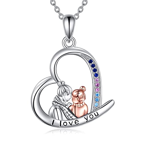 YAFEINI Geschenke für Mama Mutter Kind Halskette 925 Sterling Silber Muttertagsgeschenk Mutter Halskette Ich liebe dich Mama von YAFEINI