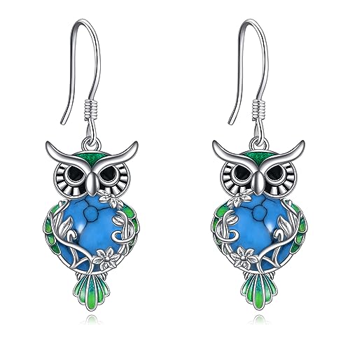 Ohrhänger Eulen aus Sterling Silber mit Türkisfarbenen Eulen Anhängern Schmuck Geschenke für Damen und Mädchen Ohrhänger Eulen aus Sterling Silber mit Türkisfarbenen Eulen Anhängern Schmuck Geschenke für Damen und Mädchen von YAFEINI