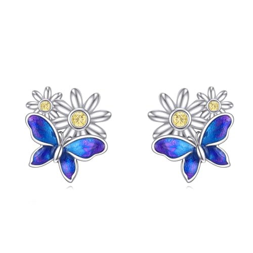 Schmetterling Gänseblümchen Ohrstecker für Damen 925 Sterling Silber Gänseblümchen Ohrringe Ohrstecker für Mädchen Schmetterling Schmuck Geschenk von YAFEINI