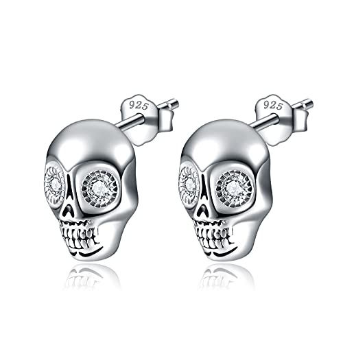 Totenkopf Ohrstecker 925er Sterling Silber Totenkopf Gothic Schmuck für Herren Damen von YAFEINI