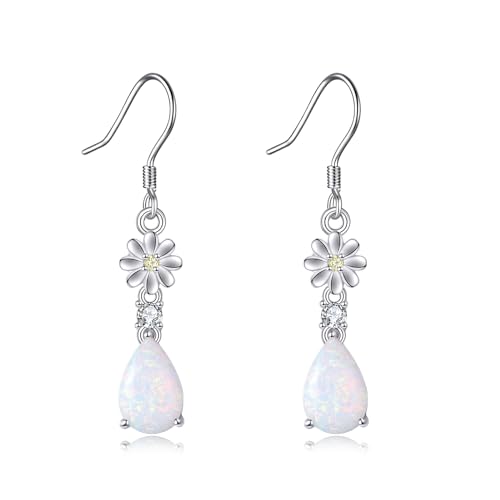 Gänseblümchen Opal Ohrringe Ohrhänger für Damen Daisy Opal Ohrringe Hängend Silber 925 Tropfen ohrringe Schmuck Geschenke für Damen Mädchen von YAFEINI