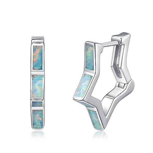 Opal Stern Ohrringe 925 Sterling Silber Geometrische Creolen Ohrringe Weiß Opal Schmuck Geschenk für Damen Mädchen von YAFEINI