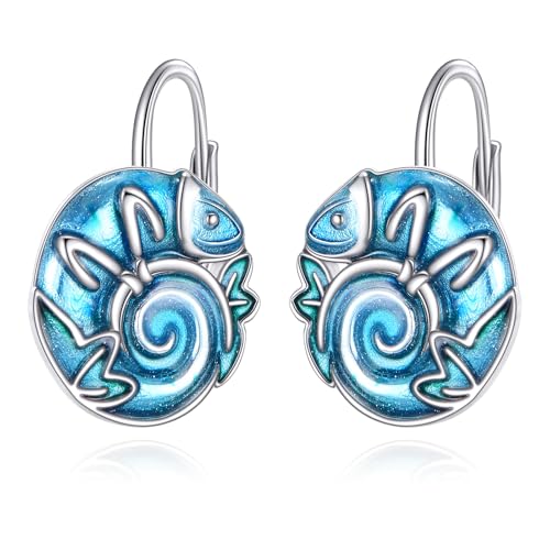 Chamäleon Ohrringe 925 Sterling Silber Chamäleon Creolen Ohrringe Schmuck Geschenke für Frauen Mädchen (Chamäleon Ohrringe) von YAFEINI