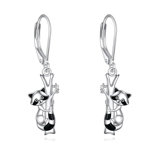 Waschbär Ohrringe für Damen 925 Sterling Silber Panda Ohrhänger Schmuck Geschenk für Frauen Mädchen (Waschbär Ohrringe) von YAFEINI