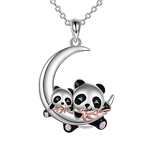 YAFEINI Panda Halskette für Damen 925 Sterling Silber Panda Mond Anhänger Kette Panda Schmuck Weihnachten Geburtstag Geschenke für Frauen Mama Muttertag (Panda-Halskette) von YAFEINI