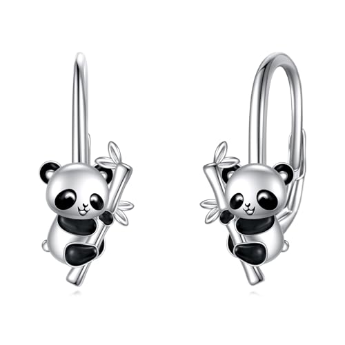 Panda Ohrringe für Damen - 925 Sterling Silber Creolen Huggie Schmuck Geschenke für Frauen Mädchen von YAFEINI