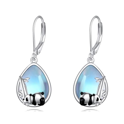 Mondstein Panda Ohrringe Ohrhänger für Damen Panda Ohrringe Hängend Silber 925 Mondstein Tropfen Schmuck Geschenke für Damen Mädchen von YAFEINI