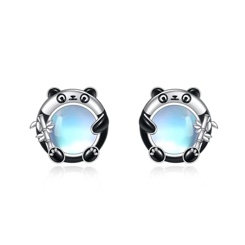 Panda Ohrringe für Mädchen 925 Sterling Silber Mondstein Ohrstecker Panda Geschenk Mondstein Schmuck für Damen (Panda Ohrringe) von YAFEINI