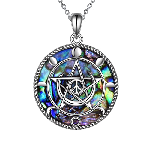 YAFEINI Pentagramm Kette Sterling Silber Abalone Friedenszeichen Pentagramm Mond Pentakel Anhänger Halskette Celtics Pagan Wiccan Magie Amulett Schmuck für Damen Teen Mädchen von YAFEINI