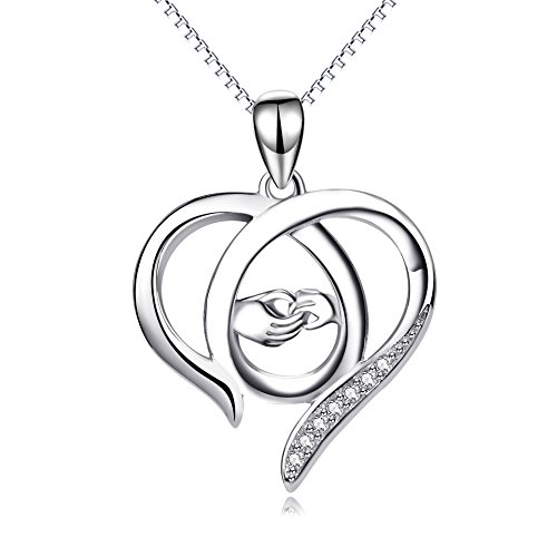 YAFEINI Perfekten Geschenk für Mama, Sterling Silber Mutter und Kind Hände Herz Anhänger Halskette, 45,7 cm (Mama ich liebe dich) (A Silber Mutter Halskette) von YAFEINI