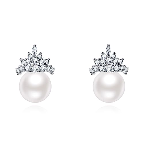 Perle Ohrstecker für Damen 925 Sterling Silber Perlen Ohrringe Kubische Zirkonia Perlen Schmuck Geschenke für Mama Mutter Mädchen Freunde von YAFEINI