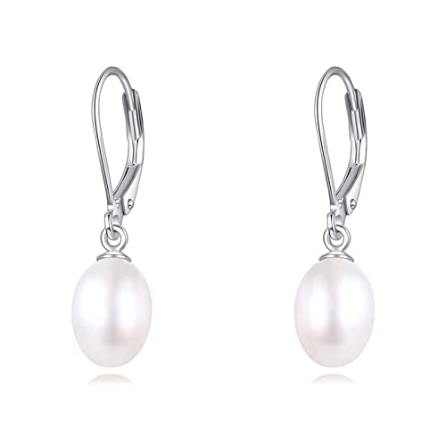 Perlen Ohrringe für Damen 925 Sterling Silber Irischer Keltischer Knoten Creolen Leverback Schmuck Geschenke für Mama Mutter Mädchen Freunde (B-Perlen ohrringe) von YAFEINI