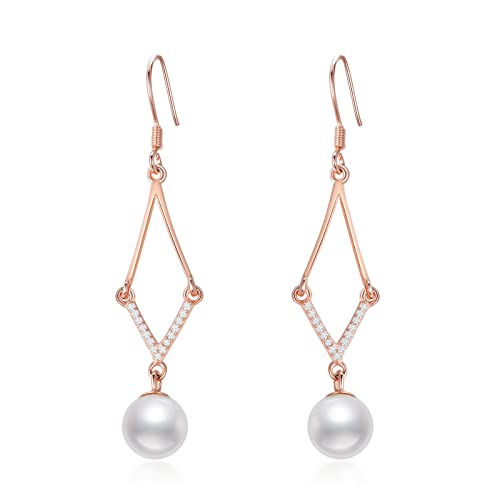 Perle Ohrringe für Damen 925 Sterling Silber Geometrische Perle Ohrhänger Schmuck Geschenke für Mama Mutter Mädchen Freunde von YAFEINI