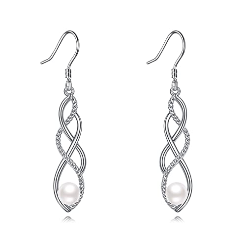 Perle Ohrringe für Damen 925 Sterling Silber Irischer Keltischer Knoten Ohrhänger Schmuck Geschenke von YAFEINI