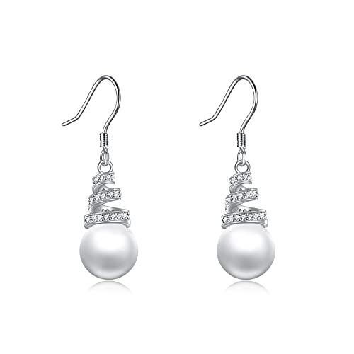 Perlen Ohrringe für Damen 925 Sterling Silber Schmuck Geschenke für Mama Mutter Mädchen Freunde (Spiral Perlen ohrringe) von YAFEINI