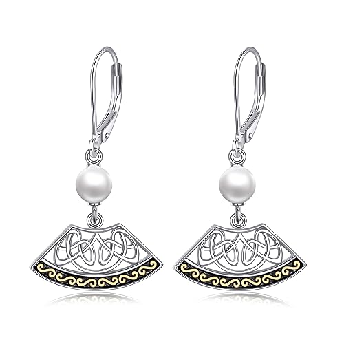 Perlen Ohrringe für Damen 925 Sterling Silber Schmuck Keltischer Knoten mit Perlen Geschenke für Mama Mutter Mädchen Freunde von YAFEINI