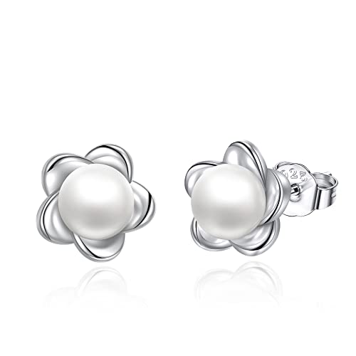 Perlen Ohrstecker für Damen 925 Sterling Silber Süßwasser Perle Ohrringe hypoallergen Schmuck Geschenke für Mädchen von YAFEINI