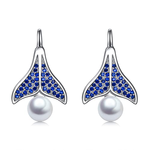 Perlenohrringe für Damen Meerjungfrau Ohrringe Meerjungfrau Geschenk für Frauen 925 Sterling Silber Perle Meerjungfrau Ohrringe für Mädchen von YAFEINI