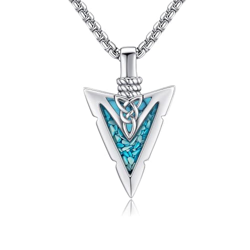 Pfeilspitzen Halskette 925 Sterling Silber Türkis ViKing Pfeilspitzen Kette Keltisches Anhänger Wikinger Schmuck für Damen Männer Unisex von YAFEINI